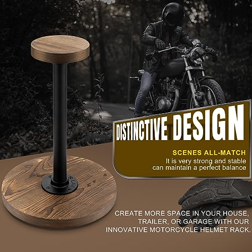 Rustic Burnt Wood Motorcycle Helmet Stand