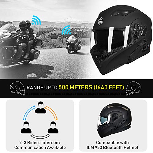 ILM Bluetooth Modular Motorcycle Helmet - Matte Black, Large