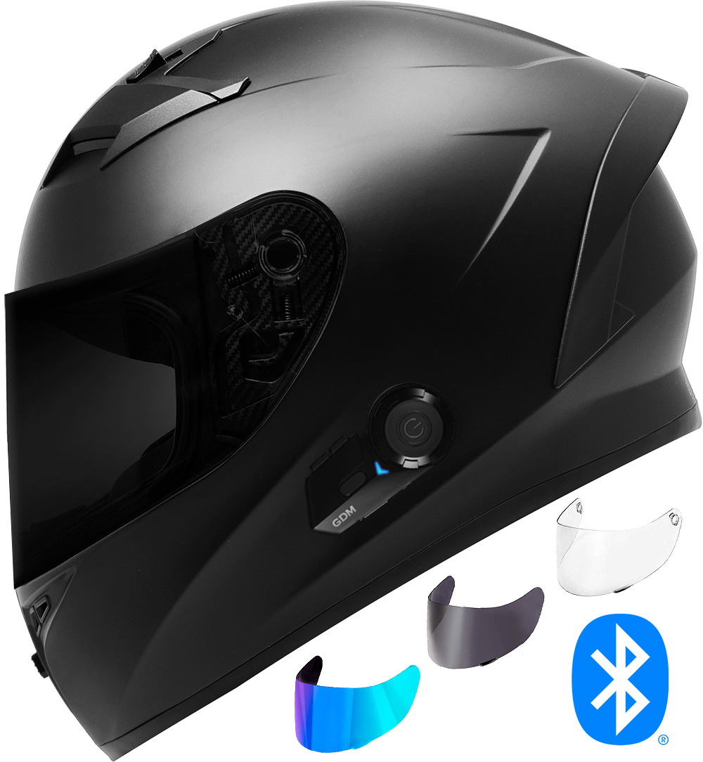 GDM Full Face Motorcycle Helmet + Bluetooth + 3 Shields