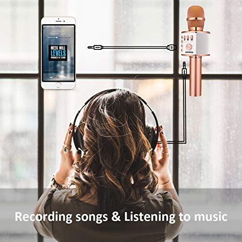 BONAOK 3-in-1 Wireless Karaoke Microphone for Smartphones (Rose Gold)