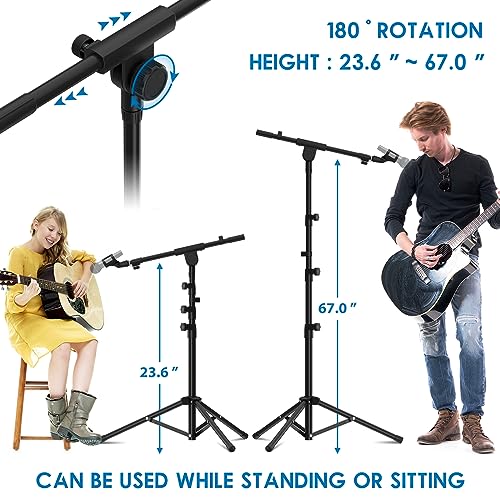 Adjustable Collapsible Karaoke Mic Stand with 2 Holders