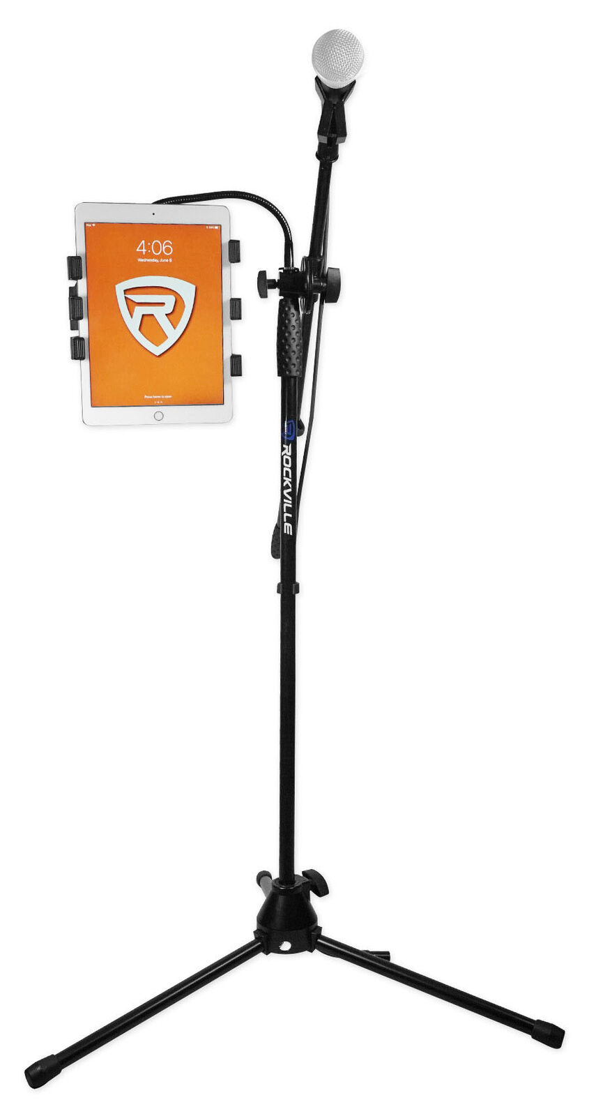 Rockville Karaoke Mic Stand with Tablet Mount & Carry Bag