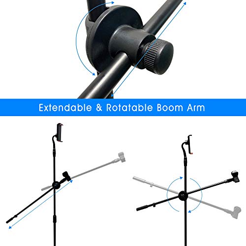 Adjustable Karaoke Mic Stand with Tablet Holder and Clips