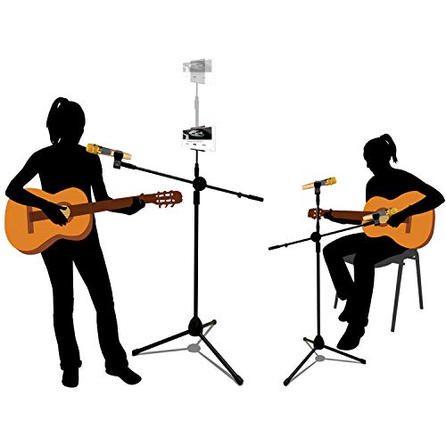 Adjustable Karaoke Mic Stand with Tablet Holder and Clips