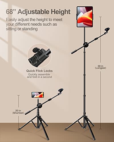 Adjustable Karaoke Floor Tablet Stand with Boom Mic