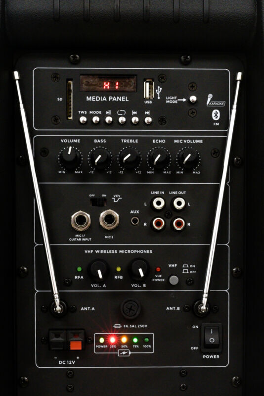 15" DJ Karaoke Speaker Set with Bluetooth, LED & 2 Wireless Mics