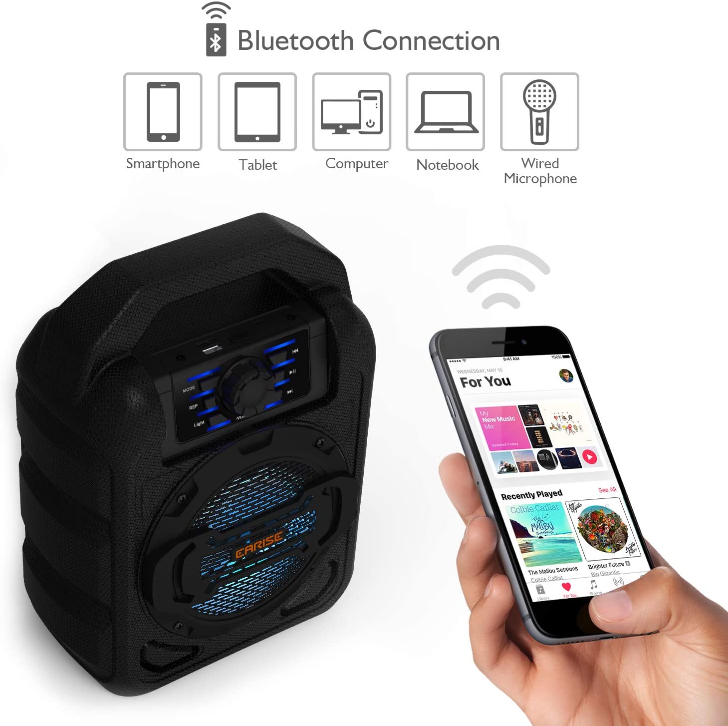 EARISE T15 Portable Bluetooth Karaoke Speaker with Lights