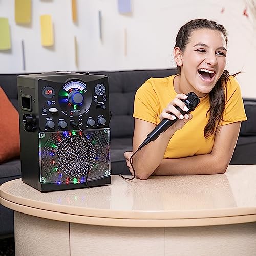 Karaoke Machine with Wired Microphone - LED Disco Lights - Bluetooth