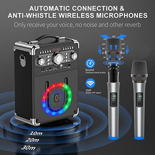 Portable Karaoke Machine with 3 Microphones, DJ Lights