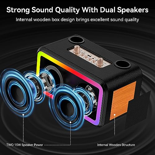 Wireless Karaoke Machine: BIGASUO Wood Speaker, LED Lights