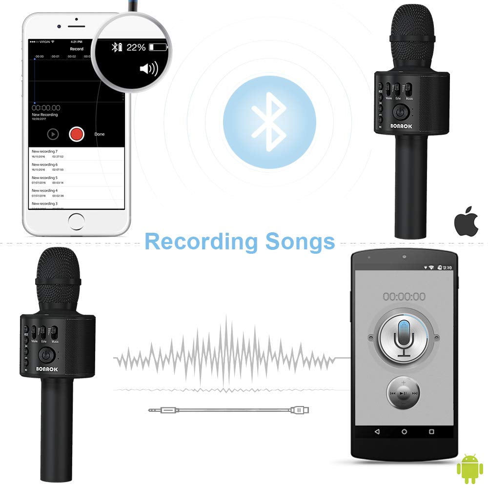 BONAOK Wireless Karaoke Microphone - 3-in-1 Portable Handheld
