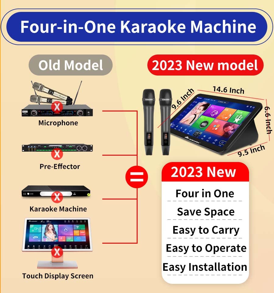 Inandon Karaoke Machine, 15.6 Inch Touch Screen