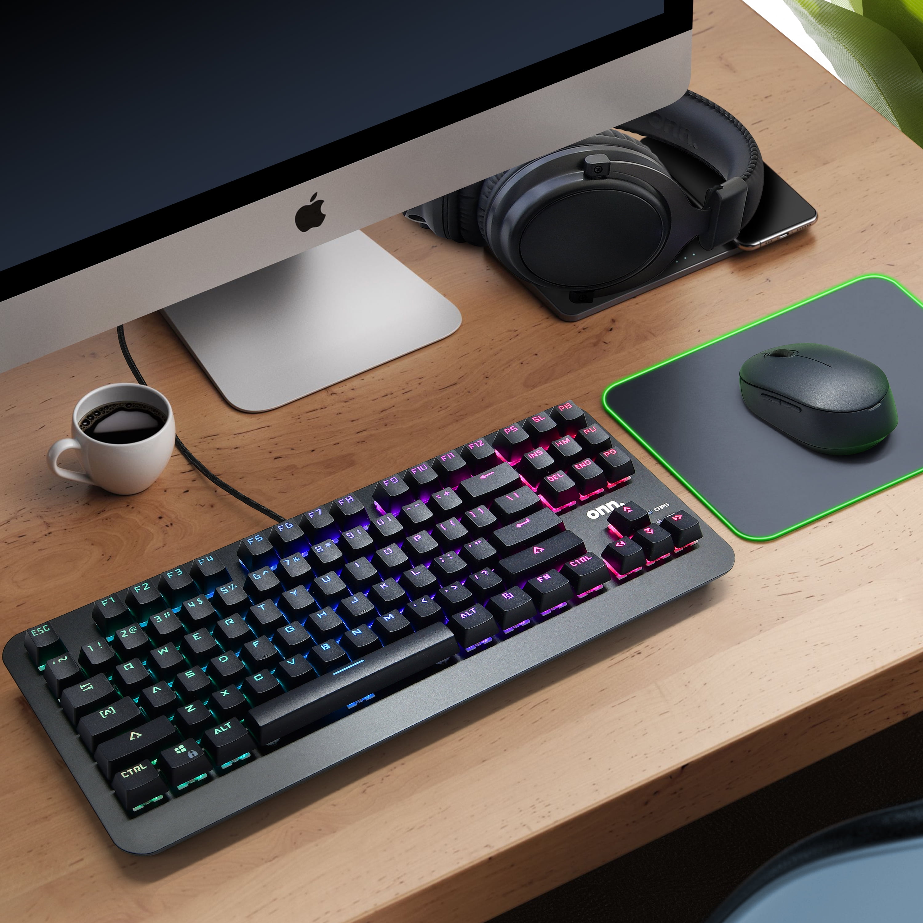 onn. RGB Tenkeyless Mechanical Gaming Keyboard, Blue Switches