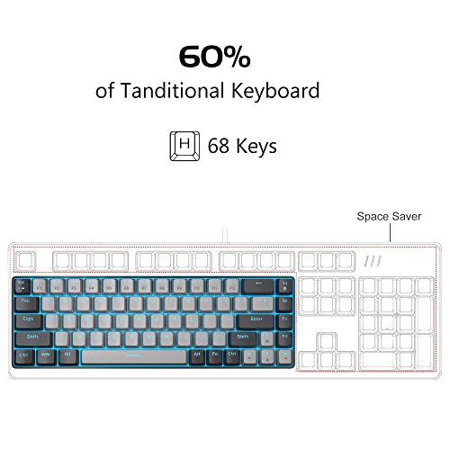 MageGee 60% Mechanical Gaming Keyboard, LED Backlit Compact 68 Keys - Grey/Black