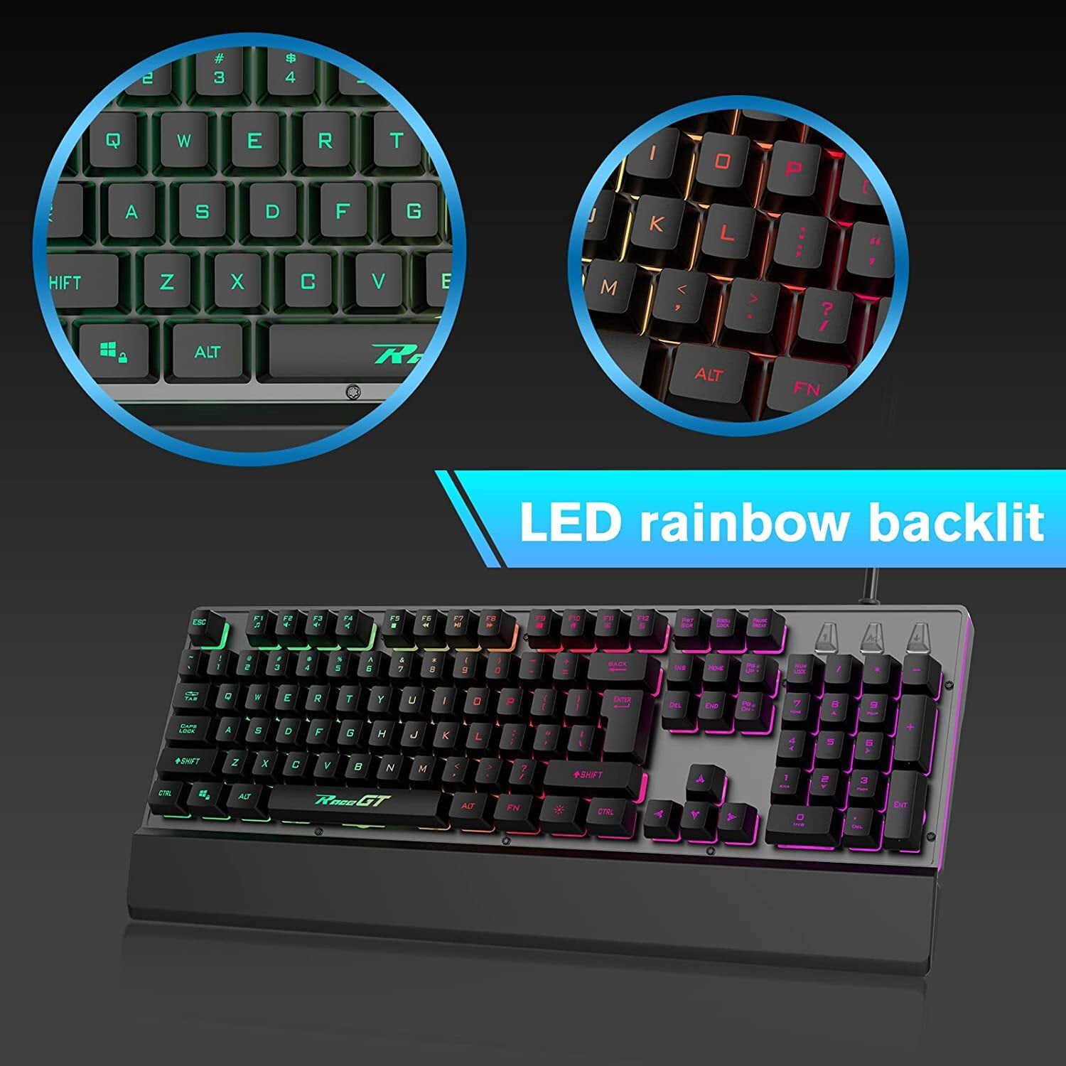 RaceGT Wired Mechanical Gaming Keyboard with Rainbow Backlit