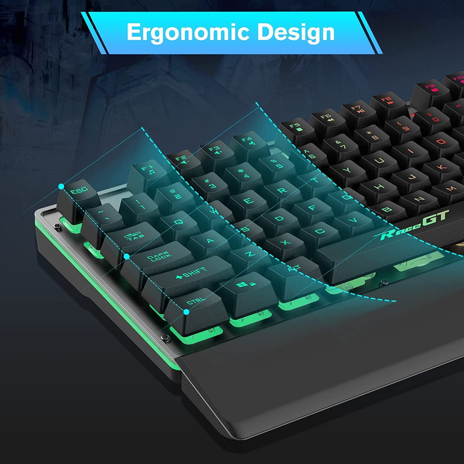 RaceGT Wired Mechanical Gaming Keyboard with Rainbow Backlit