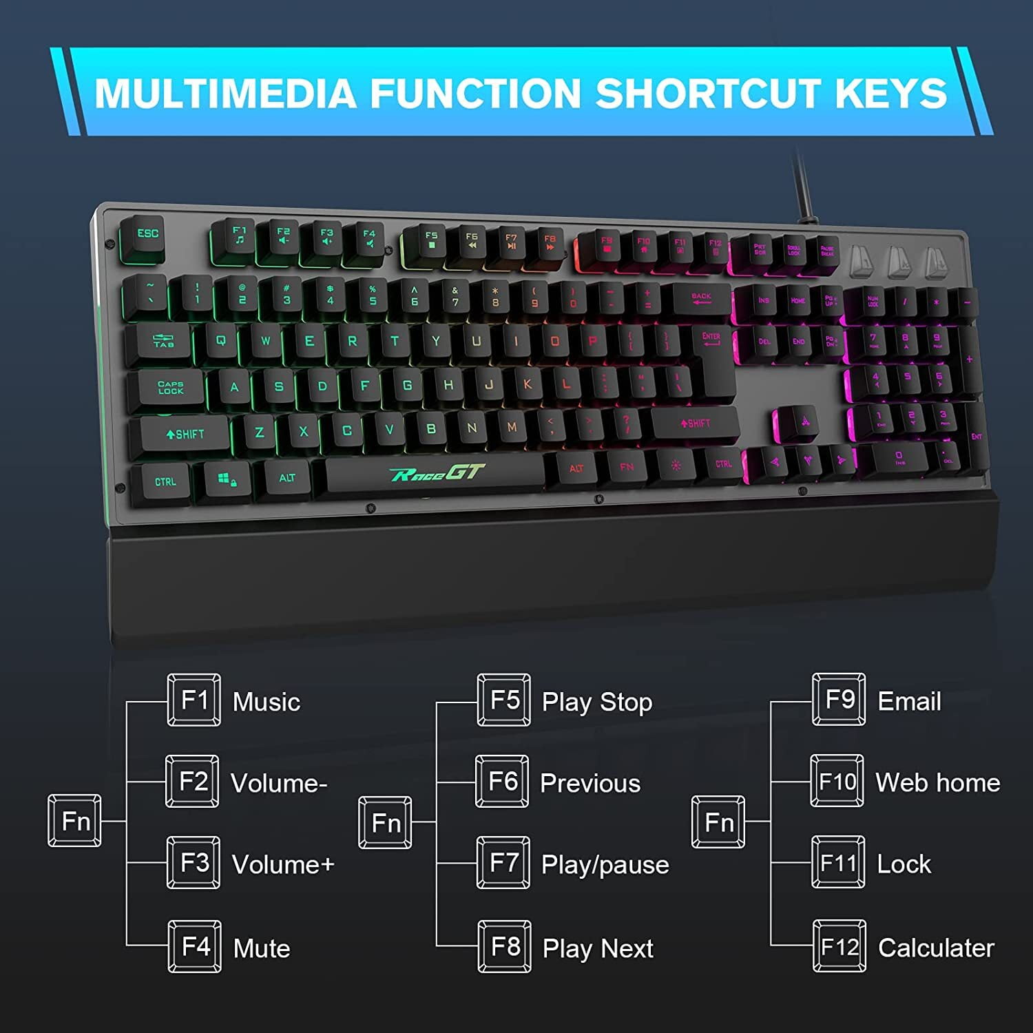 RaceGT Wired Mechanical Gaming Keyboard with Rainbow Backlit