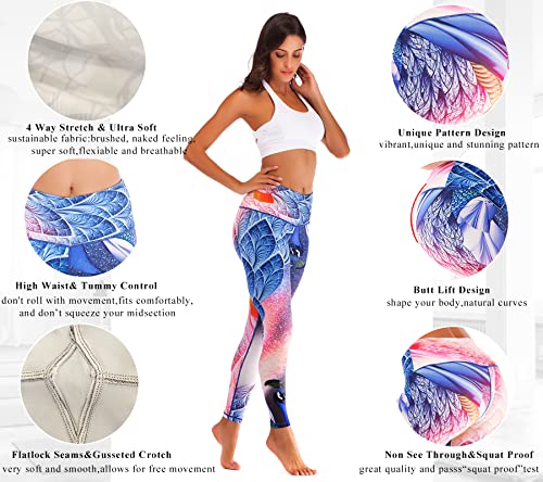 Peacock Print Compression Yoga Leggings with Inner Pockets
