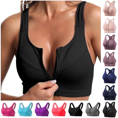 Angxiwan Women's High Impact Zip Front Sports Bra