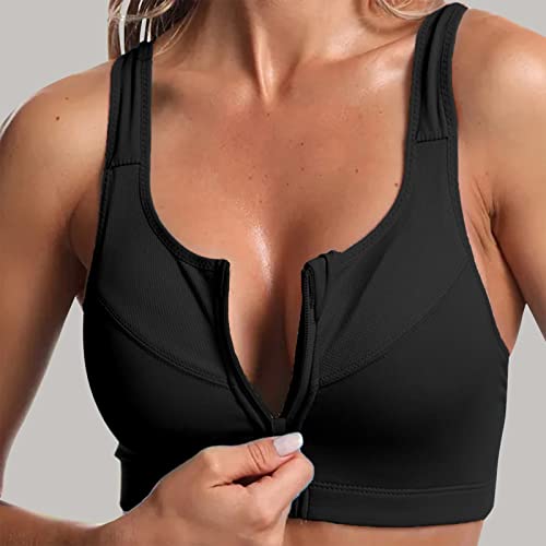 Angxiwan Women's High Impact Zip Front Sports Bra