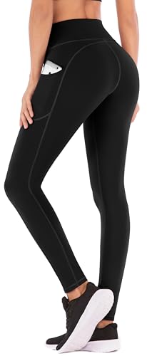 IUGA Black Yoga Pants with Tummy Control, Pockets, Women