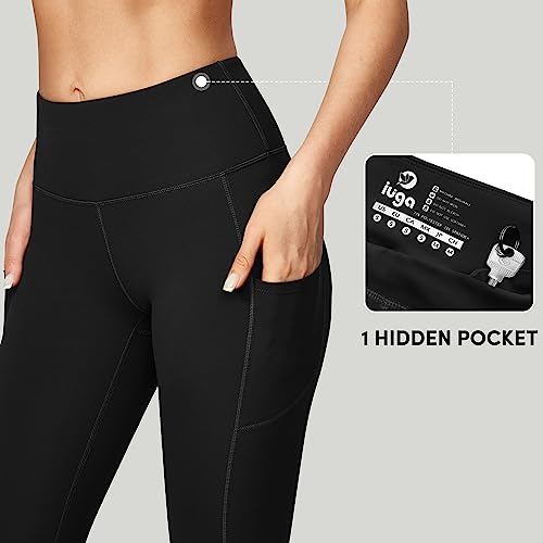 IUGA Black Yoga Pants with Tummy Control, Pockets, Women