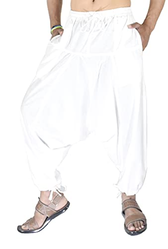 Men's Cotton Solid Harem Yoga Pants White Hippie