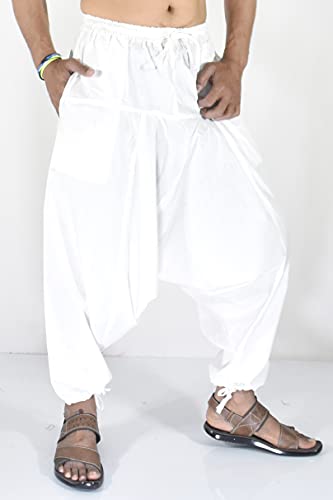 Men's Cotton Solid Harem Yoga Pants White Hippie