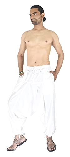 Men's Cotton Solid Harem Yoga Pants White Hippie
