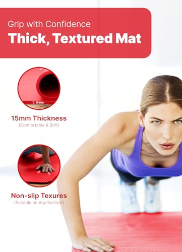ROMIX 15mm Thick Non-Slip Yoga Mat with Carry Bag