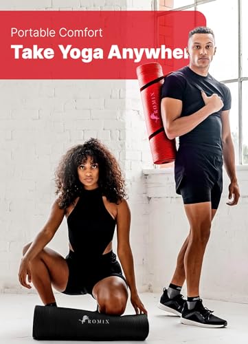 ROMIX 15mm Thick Non-Slip Yoga Mat with Carry Bag