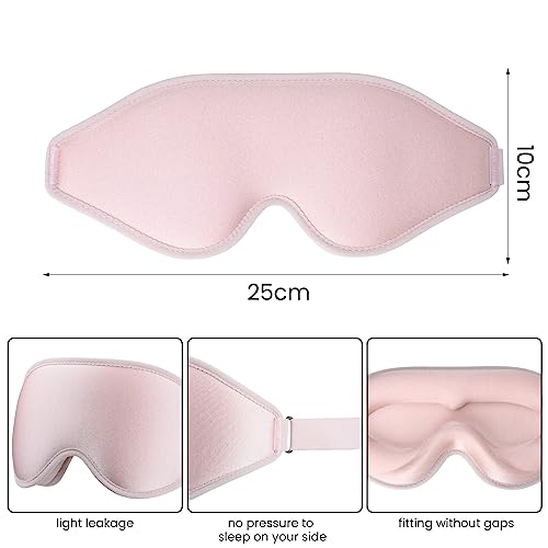 3D Contoured Sleep Eye Mask, Light Blocking, Pink