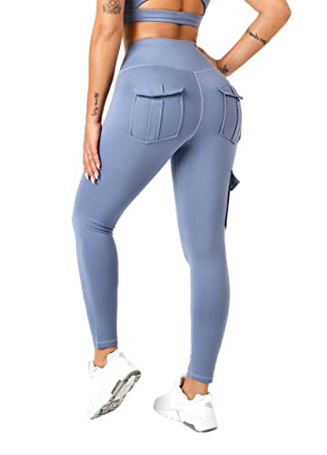KUACUA High Waist Yoga Leggings with 4 Pockets, Blue