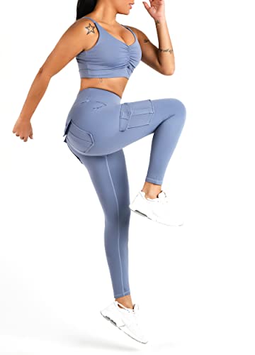 KUACUA High Waist Yoga Leggings with 4 Pockets, Blue