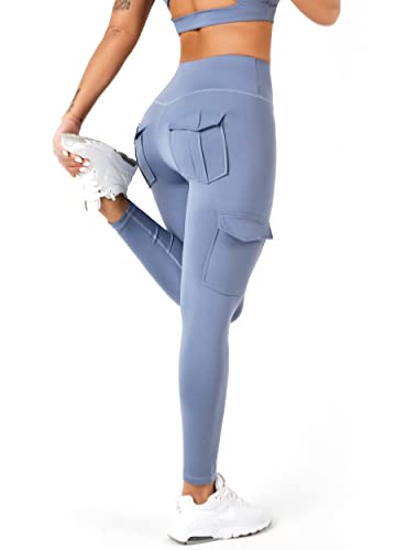 KUACUA High Waist Yoga Leggings with 4 Pockets, Blue