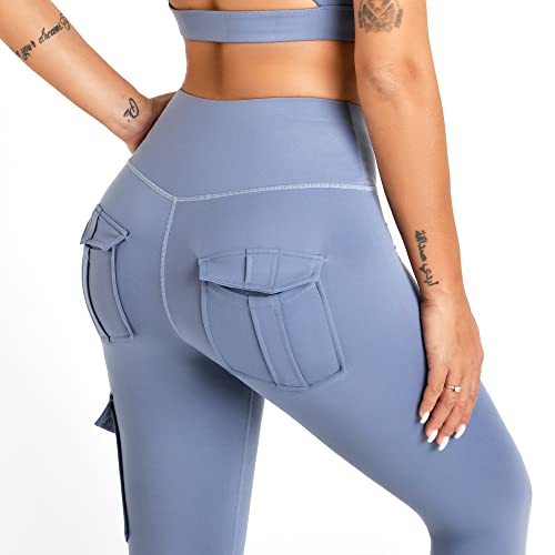 KUACUA High Waist Yoga Leggings with 4 Pockets, Blue