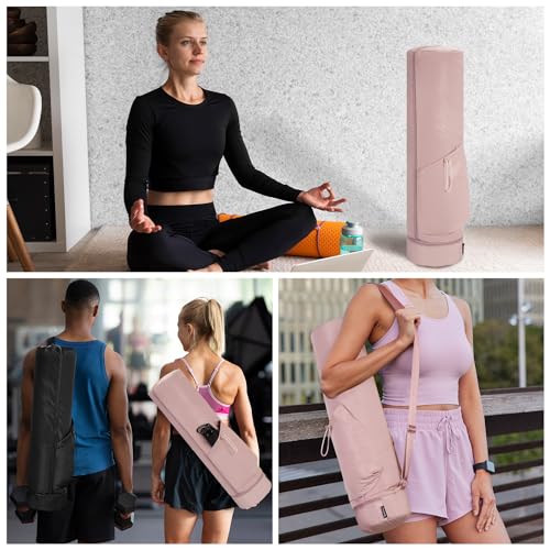 Large Pink Yoga Mat Bag with Strap and Pockets