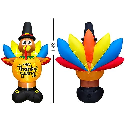 Thanksgiving Inflatable Turkey with LED Lights - 8FT