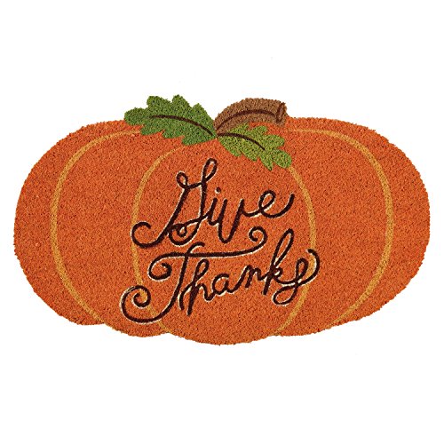 Thanksgiving Coir Doormat: Give Thanks Pumpkin, 17x29