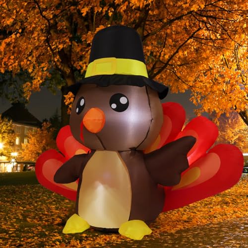 4FT Tall Thanksgiving Inflatables: Turkey with LED Lights