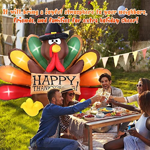 6FT Turkey Inflatables with Pilgrim Hat & Colorful Tail