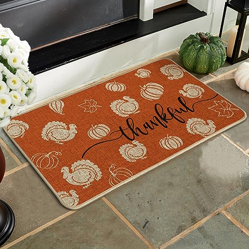 Turkey Pumpkin Leaves Thanksgiving Doormat, Thanksful Home Decor