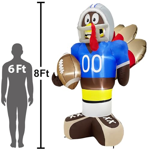 8ft Football Turkey Inflatables with LED Lights, Stakes
