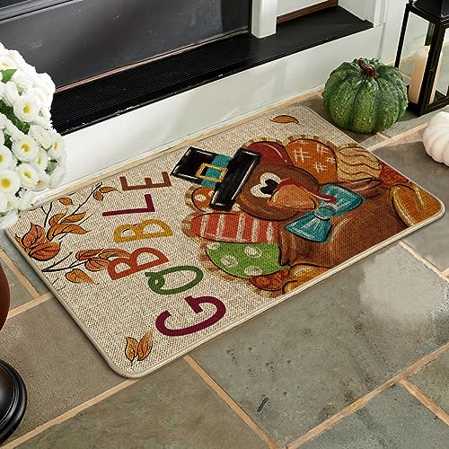 Thanksgiving Turkey Gobble Leaves Doormat - Indoor/Outdoor