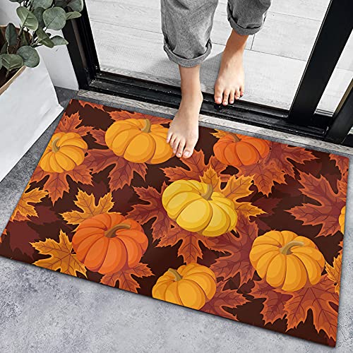 Thanksgiving Welcome Doormat: Maple Leaf Pumpkin Floor Mat