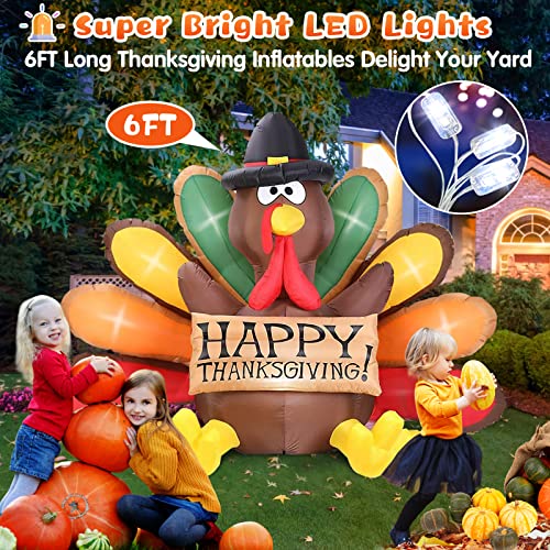 6FT Turkey Inflatables with Pilgrim Hat & Colorful Tail