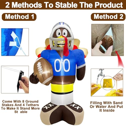 8ft Football Turkey Inflatables with LED Lights, Stakes