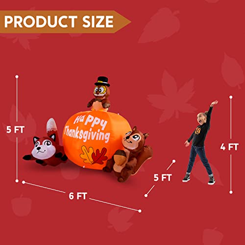 5 FT Owl on Pumpkin with Inflatable Racoon and Squirrel