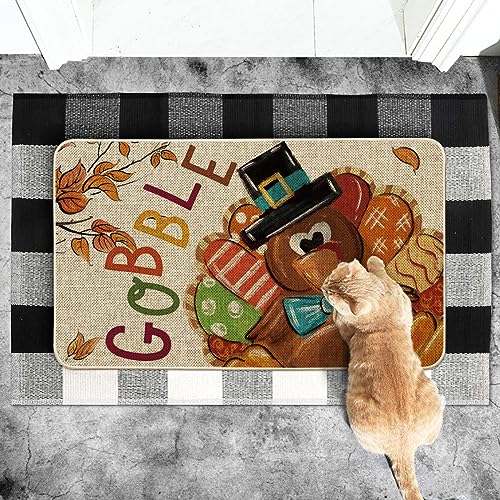 Thanksgiving Turkey Gobble Leaves Doormat - Indoor/Outdoor