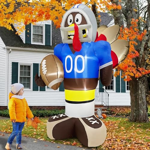 8ft Football Turkey Inflatables with LED Lights, Stakes